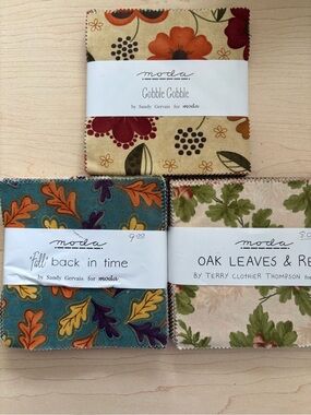 NWT 3 Vintage Moda Fall Fabrics Charm Packs — Orange, Teal, Green, Burgundy